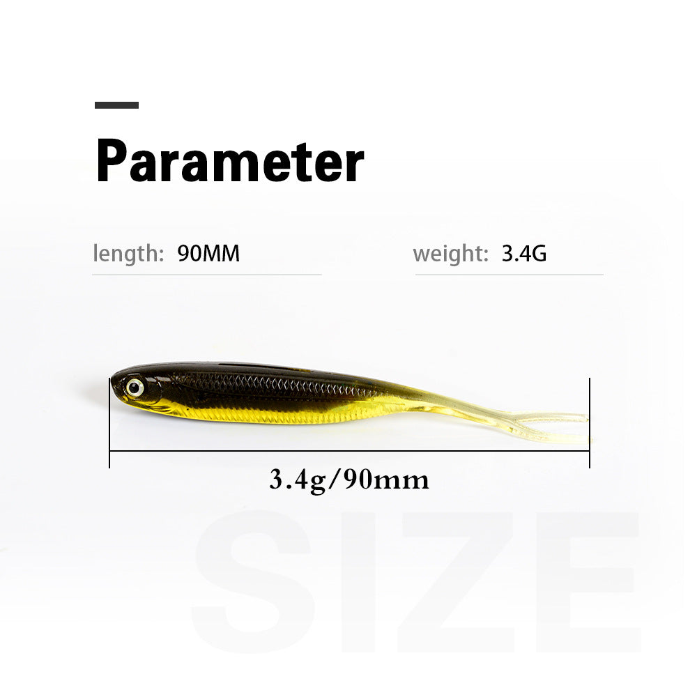Dual-color Fork Tail Soft Jerkbait with Built-in Rainbow Tube, 8PCS/Pac, 90mm #SB50205A