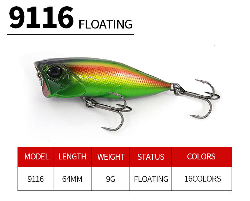 Topwater Popper, High-Performance Lure, 64mm/9g, #HB59116A