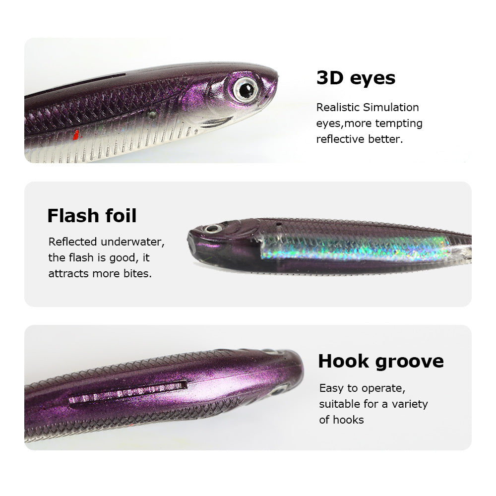 Dual-color Fork Tail Soft Jerkbait with Built-in Rainbow Tube, 8PCS/Pac, 90mm #SB50205A