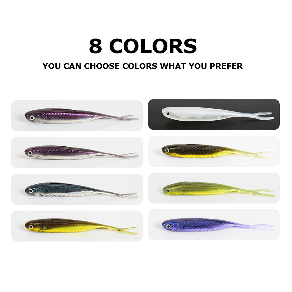 Dual-color Fork Tail Soft Jerkbait with Built-in Rainbow Tube, 8PCS/Pac, 90mm #SB50205A
