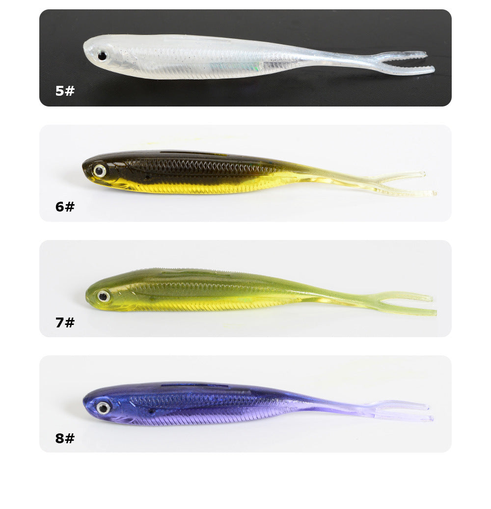 Dual-color Fork Tail Soft Jerkbait with Built-in Rainbow Tube, 8PCS/Pac, 90mm #SB50205A