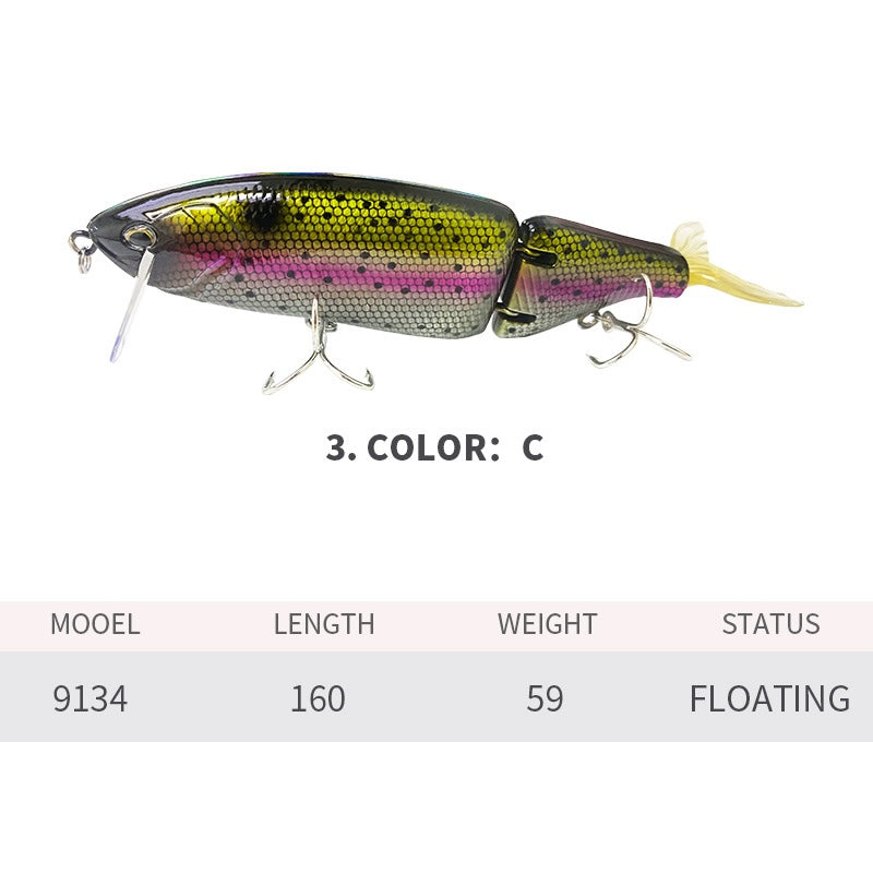 Multi-Jointed Glide Bait, Detachable Lip and Tail, 160mm/59g, #SW59134A