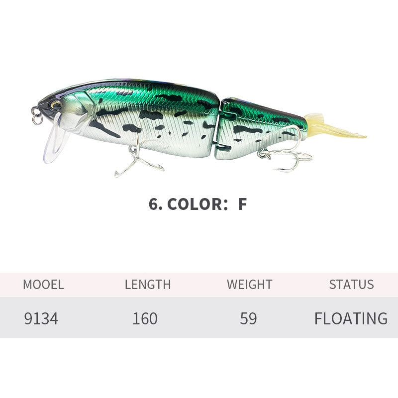 Multi-Jointed Glide Bait, Detachable Lip and Tail, 160mm/59g, #SW59134A