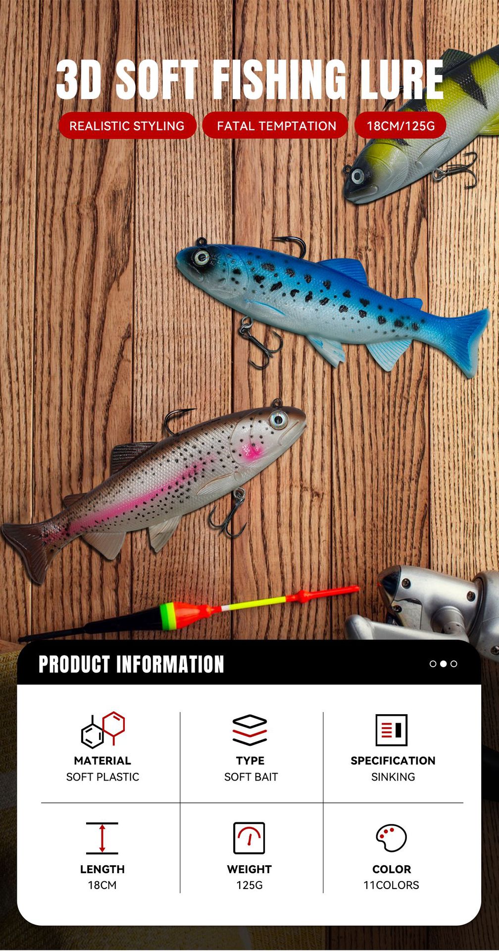 Swimbait, Big Bait, Slow Sinking, Trout, 18cm/125g, #SW5020JA