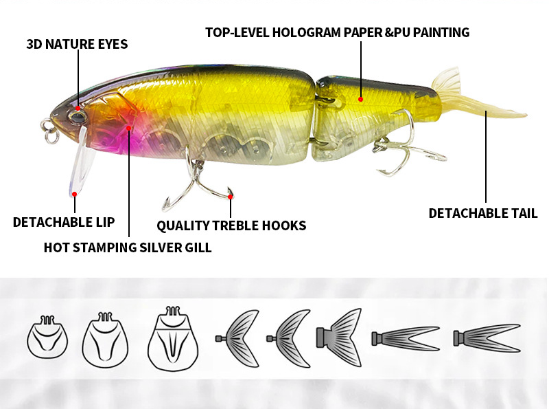 Multi-Jointed Glide Bait, Detachable Lip and Tail, 160mm/59g, #SW59134A