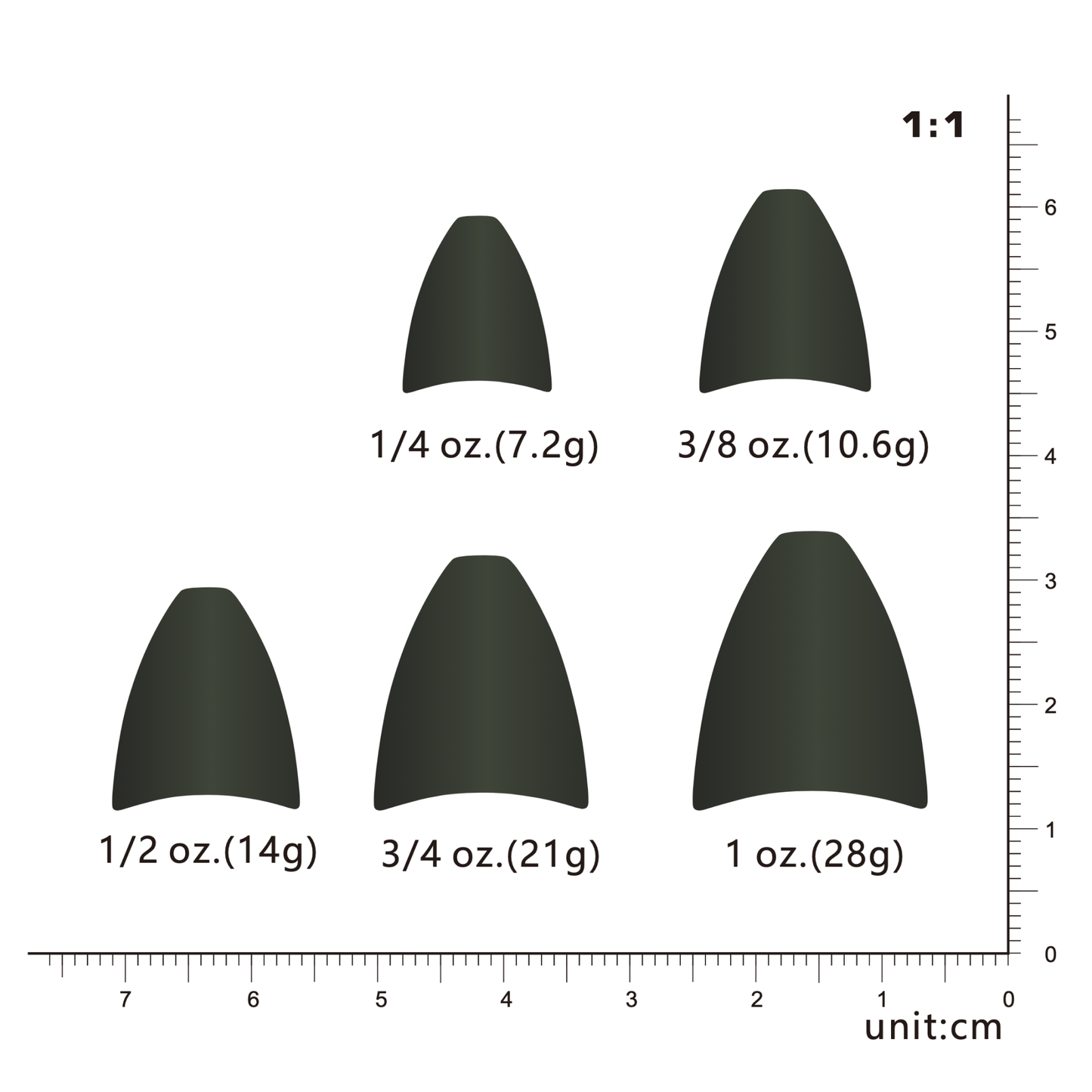 TUNGSTEN ARROWHEAD WEIGHT, 1/4 oz~1 oz, Multiple Colors, #TW50221A