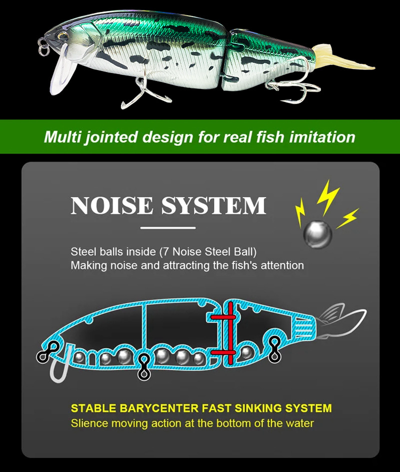 Multi-Jointed Glide Bait, Detachable Lip and Tail, 160mm/59g, #SW59134A