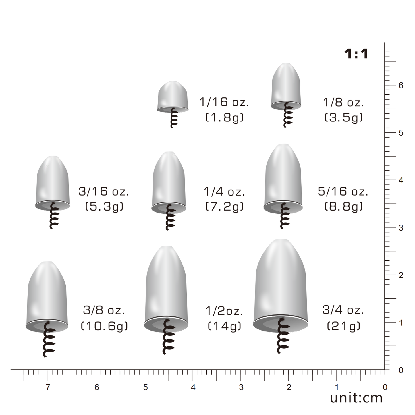 TUNGSTEN SCREW-IN WEIGHT, 1/16 oz~3/4 oz, Multiple Colors, #TW50220A