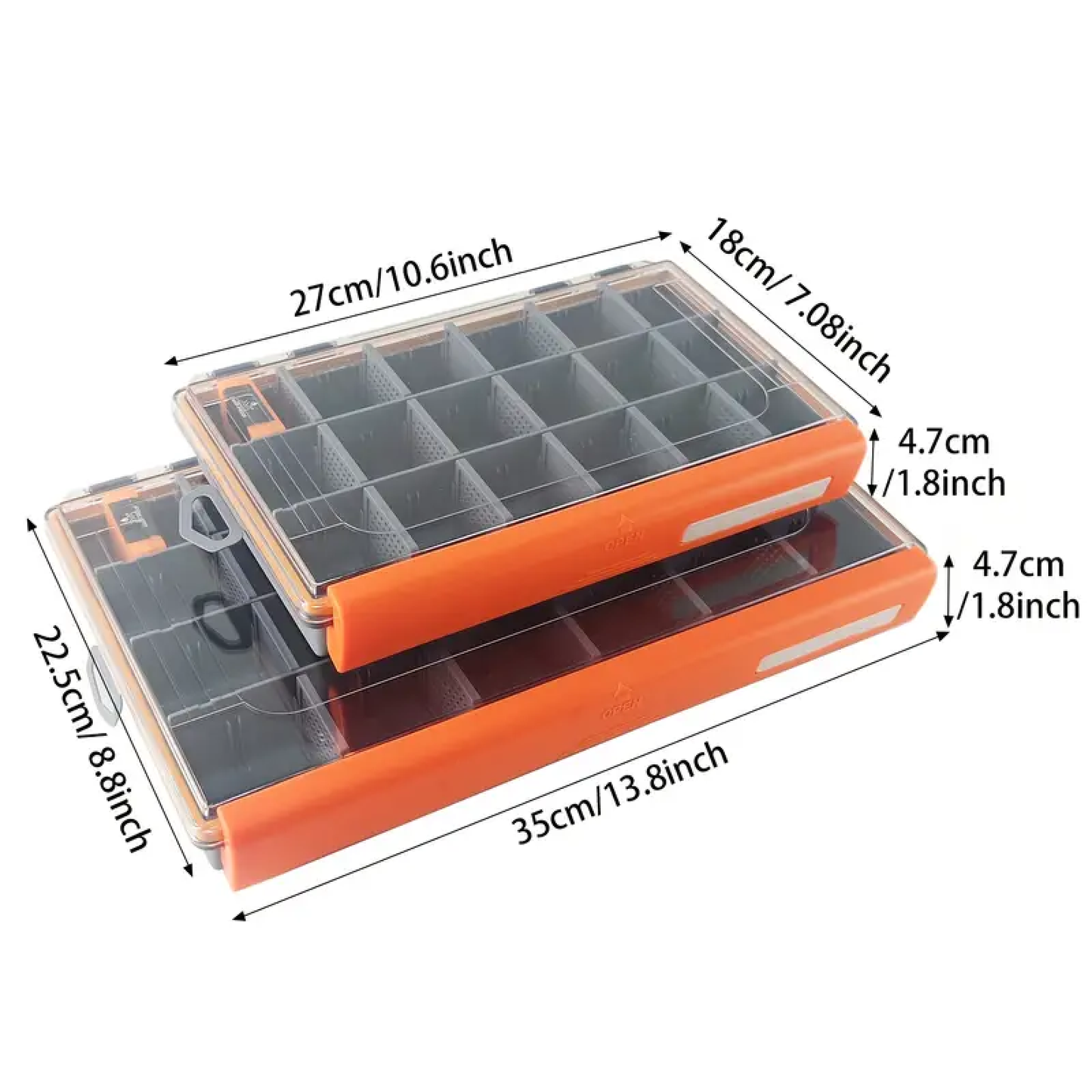 WATERPROOF TACKLE BOX with Transparent Lid & Adjustable Dividers, 3600/3700, #TB50221B