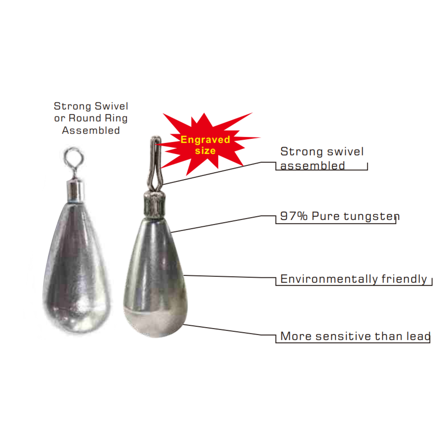 TUNGSTEN TEAR DROP WEIGHT, 1/8 oz~ 1 oz, Multiple Colors, #TW50224A