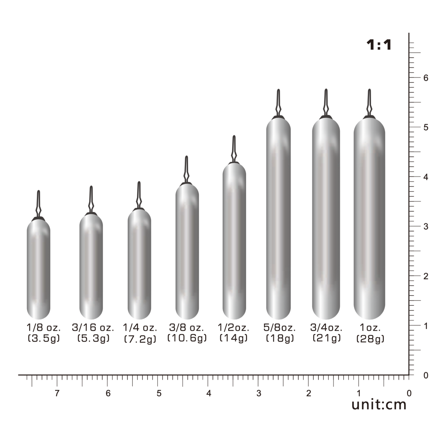 TUNGSTEN SKINNY DROP SHOT WEIGHT, 3/64 oz~ 1 oz, Multiple Colors, #TW50222A