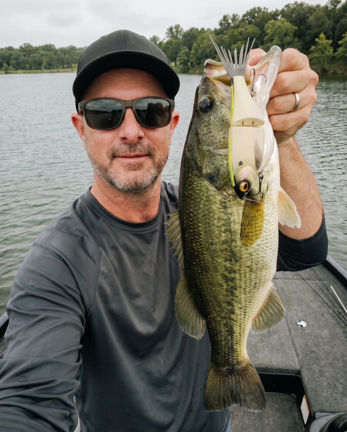 Angler fishing from a bass boat