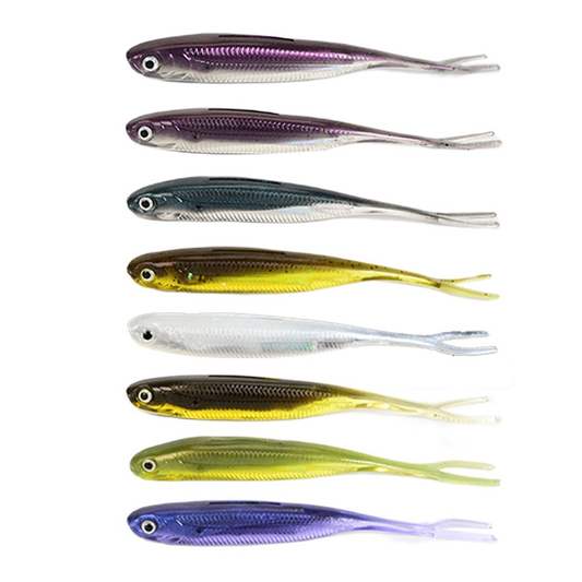 Dual-color Fork Tail Soft Jerkbait with Built-in Rainbow Tube, 8PCS/Pac, 90mm #SB50205A